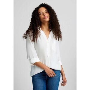 NWT ModCloth Palm Breezely Long Sleeve Tunic blouse white top medium
